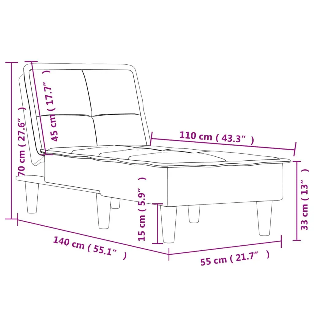 Convertible Grey Velvet Chaise Longue Lounge Chair Multi-Position Sofa Bed