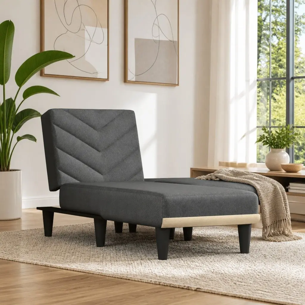 Chaise Longue Reclining Lounge Chair Grey Fabric Convertible