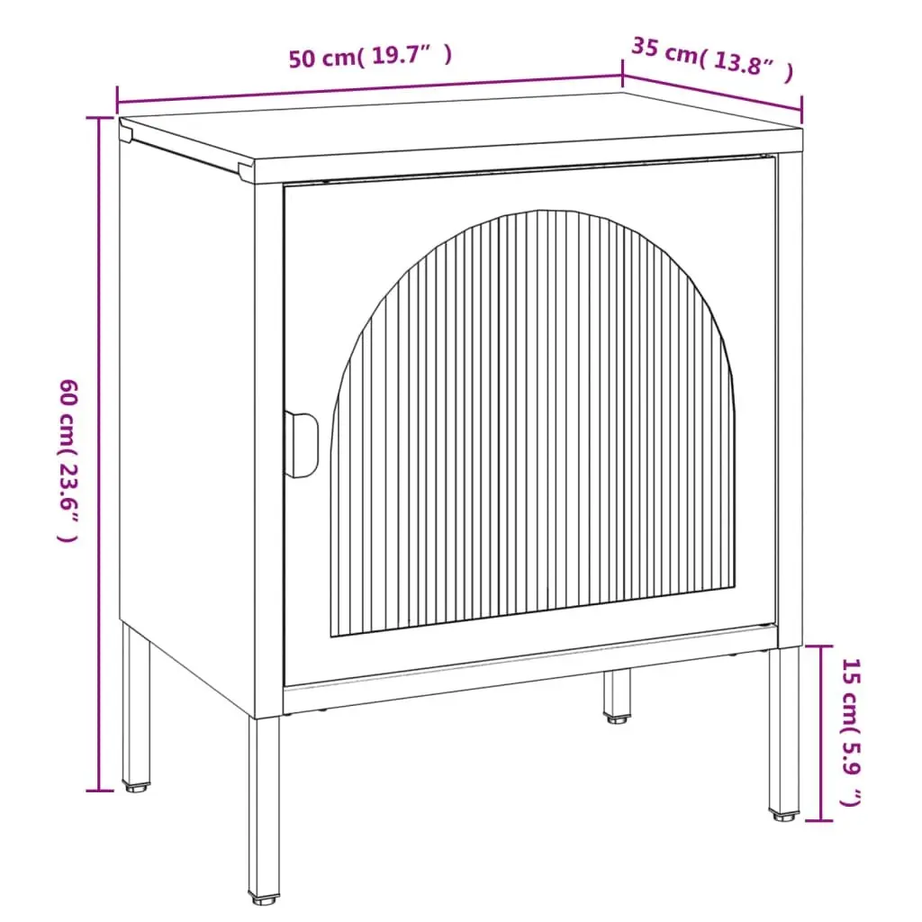 Bedside Table Black Nightstand Fluted Glass Steel Storage Cabinet 50W x 35D x 60H cm