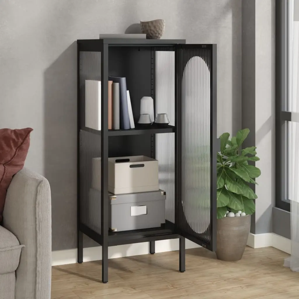 Sideboard Black Glass Steel Cabinet Storage Furniture Fluted Design Modern Home