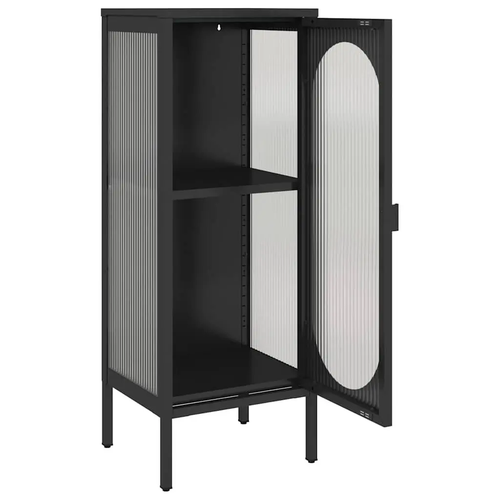 Sideboard Black Glass Steel Cabinet Storage Furniture Fluted Design Modern Home