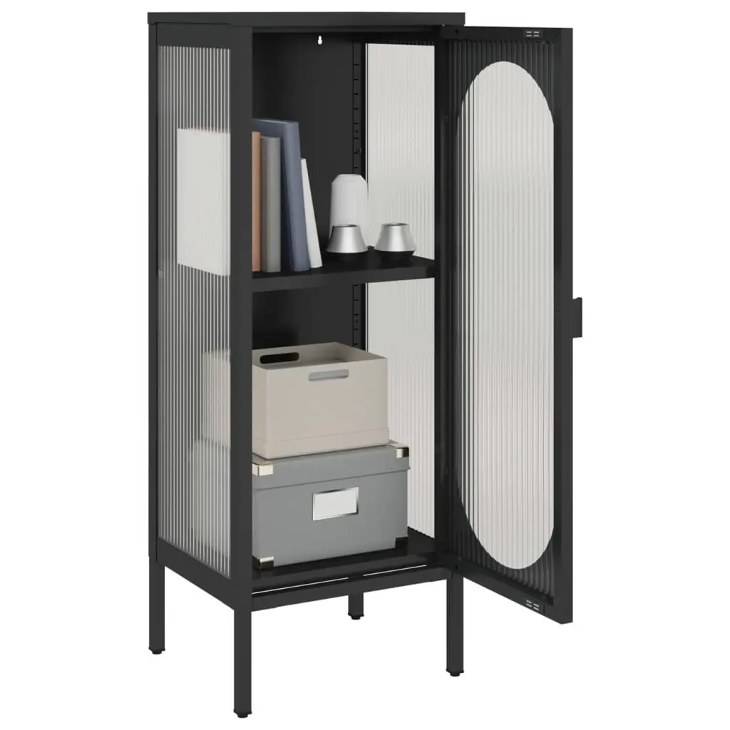 Sideboard Black Glass Steel Cabinet Storage Furniture Fluted Design Modern Home
