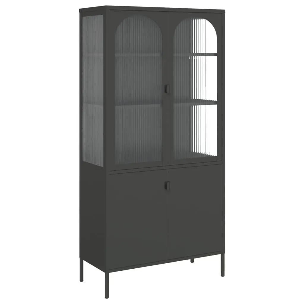Highboard Cabinet Black Glass Steel Storage Sideboard Shelving Unit Modern