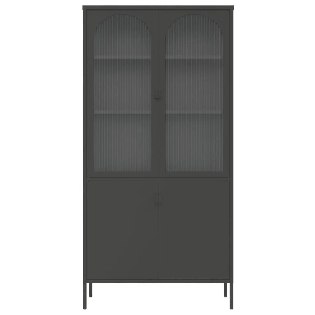 Highboard Cabinet Black Glass Steel Storage Sideboard Shelving Unit Modern