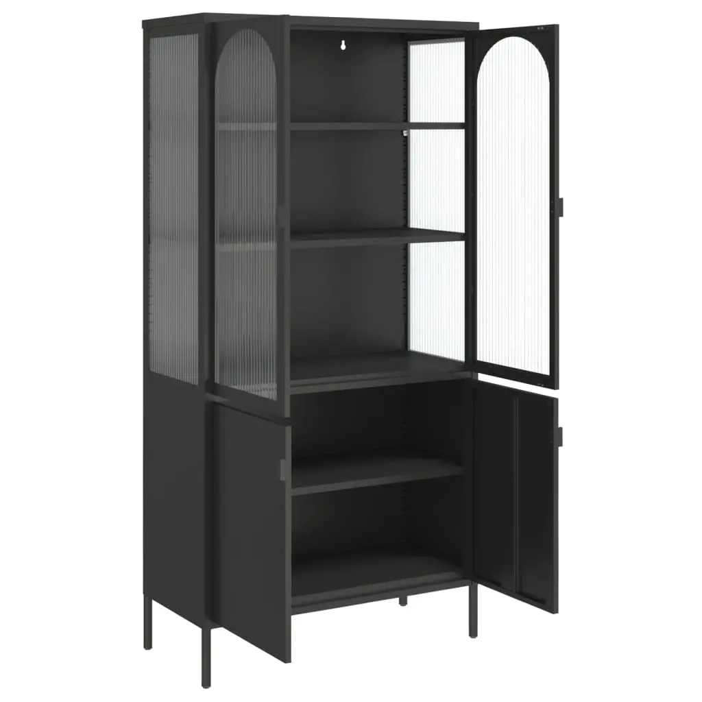 Highboard Cabinet Black Glass Steel Storage Sideboard Shelving Unit Modern