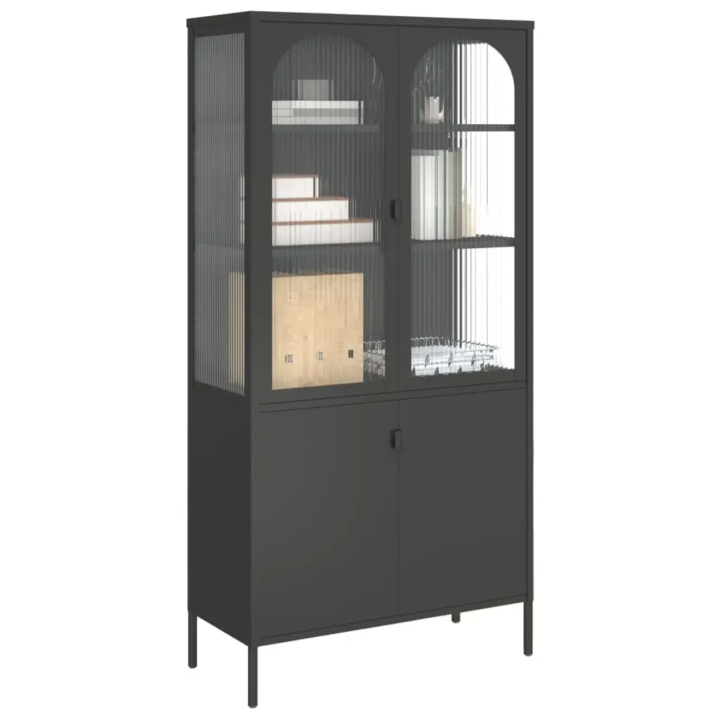 Highboard Cabinet Black Glass Steel Storage Sideboard Shelving Unit Modern