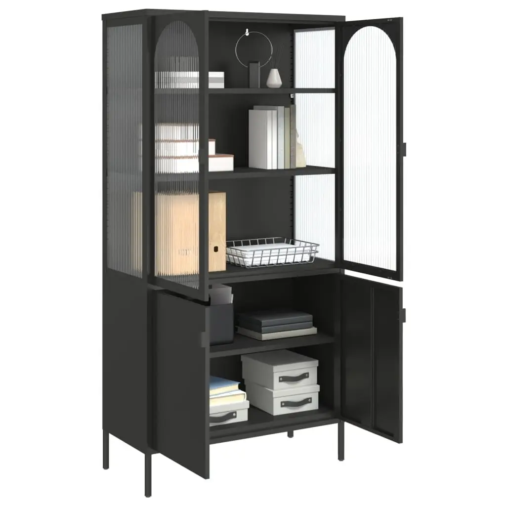Highboard Cabinet Black Glass Steel Storage Sideboard Shelving Unit Modern