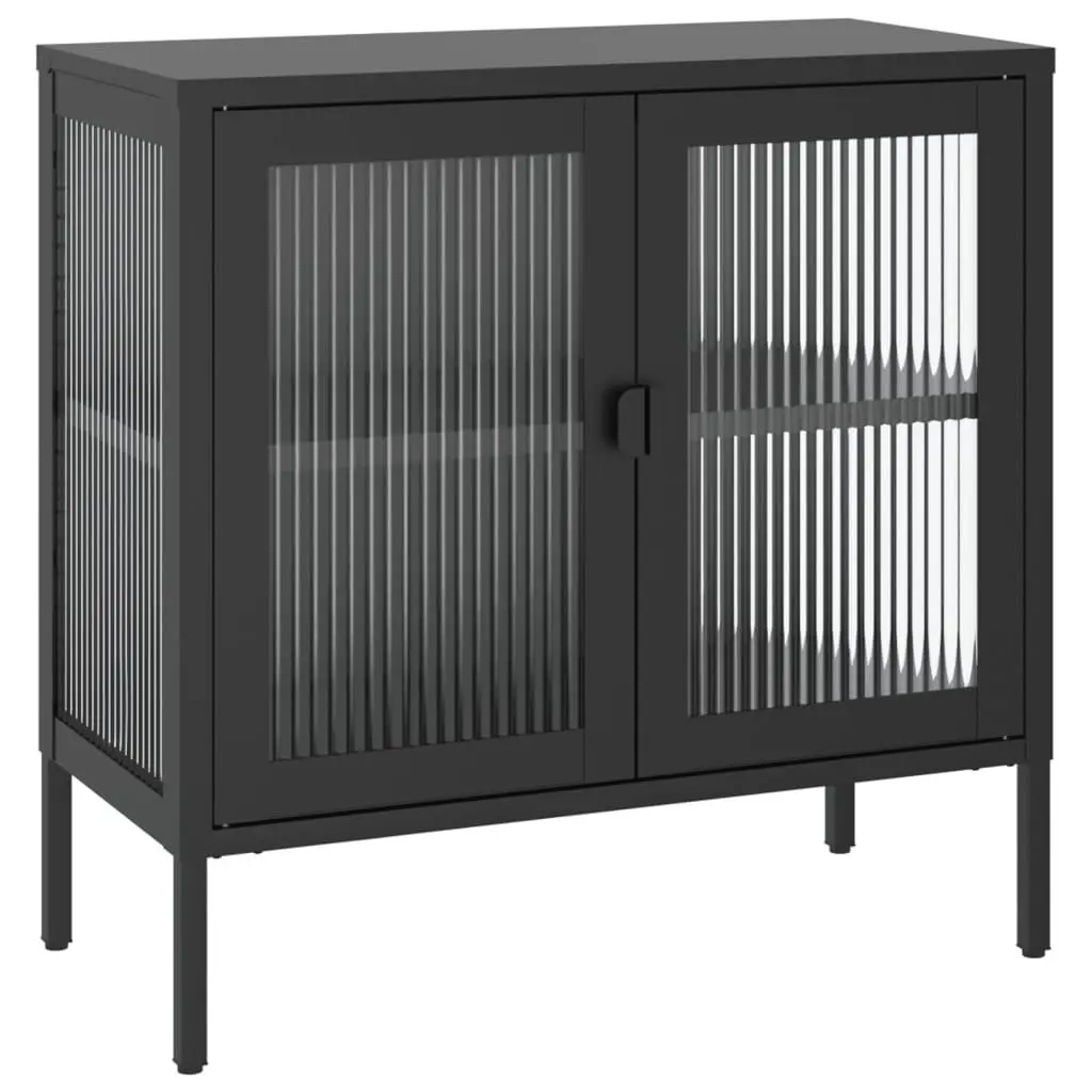 Sideboard Fluted Glass Black Steel Cabinet Storage 70x35x70cm