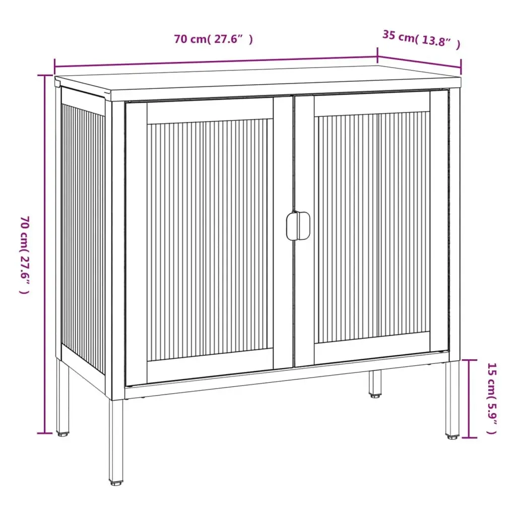 Sideboard Fluted Glass Black Steel Cabinet Storage 70x35x70cm