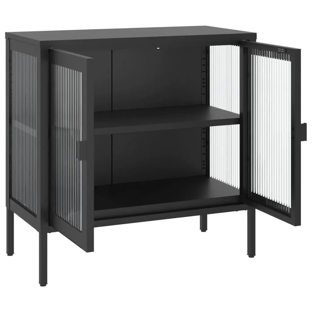 Sideboard Fluted Glass Black Steel Cabinet Storage 70x35x70cm