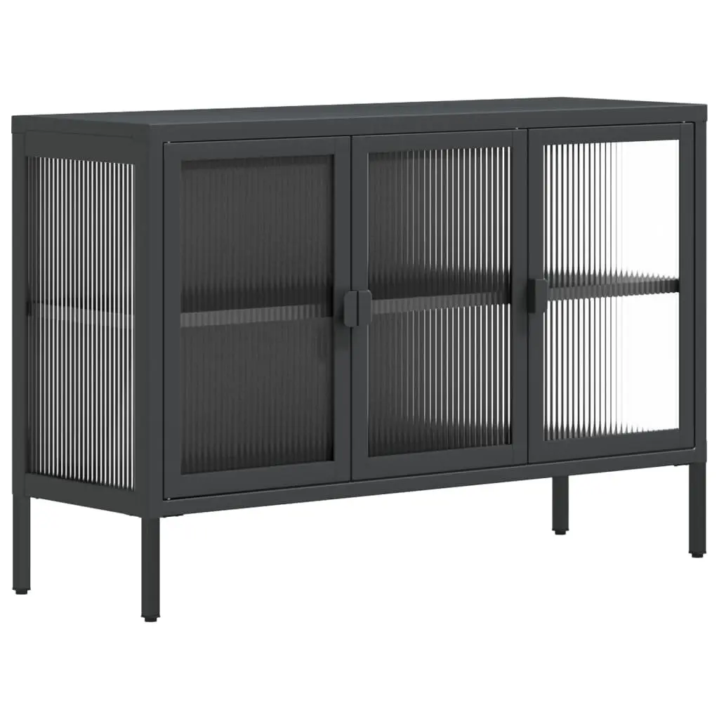 Sideboard Cabinet Black Fluted Glass Steel 105x35x70 cm
