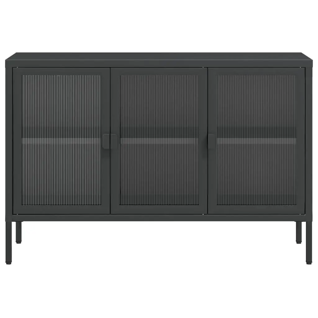 Sideboard Cabinet Black Fluted Glass Steel 105x35x70 cm