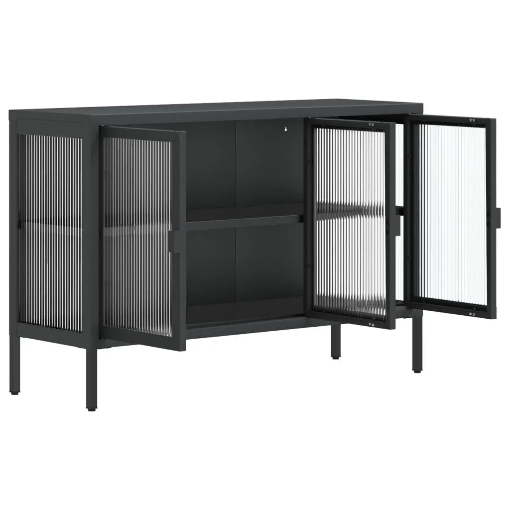 Sideboard Cabinet Black Fluted Glass Steel 105x35x70 cm
