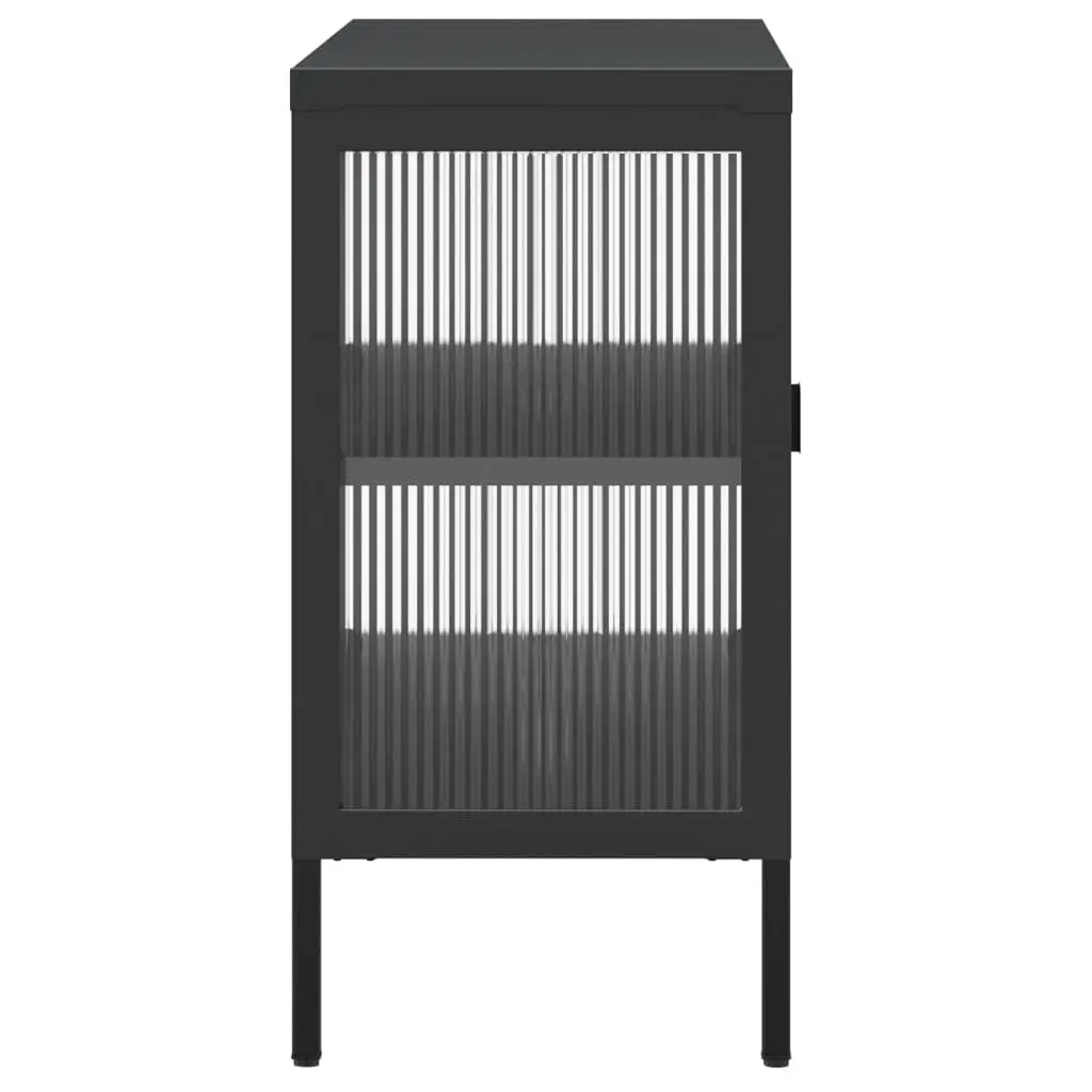 Sideboard Cabinet Black Fluted Glass Steel 105x35x70 cm