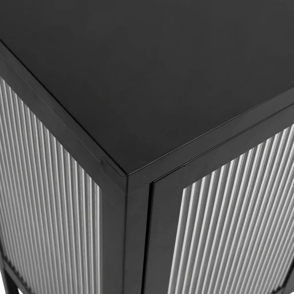 Sideboard Cabinet Black Fluted Glass Steel 105x35x70 cm