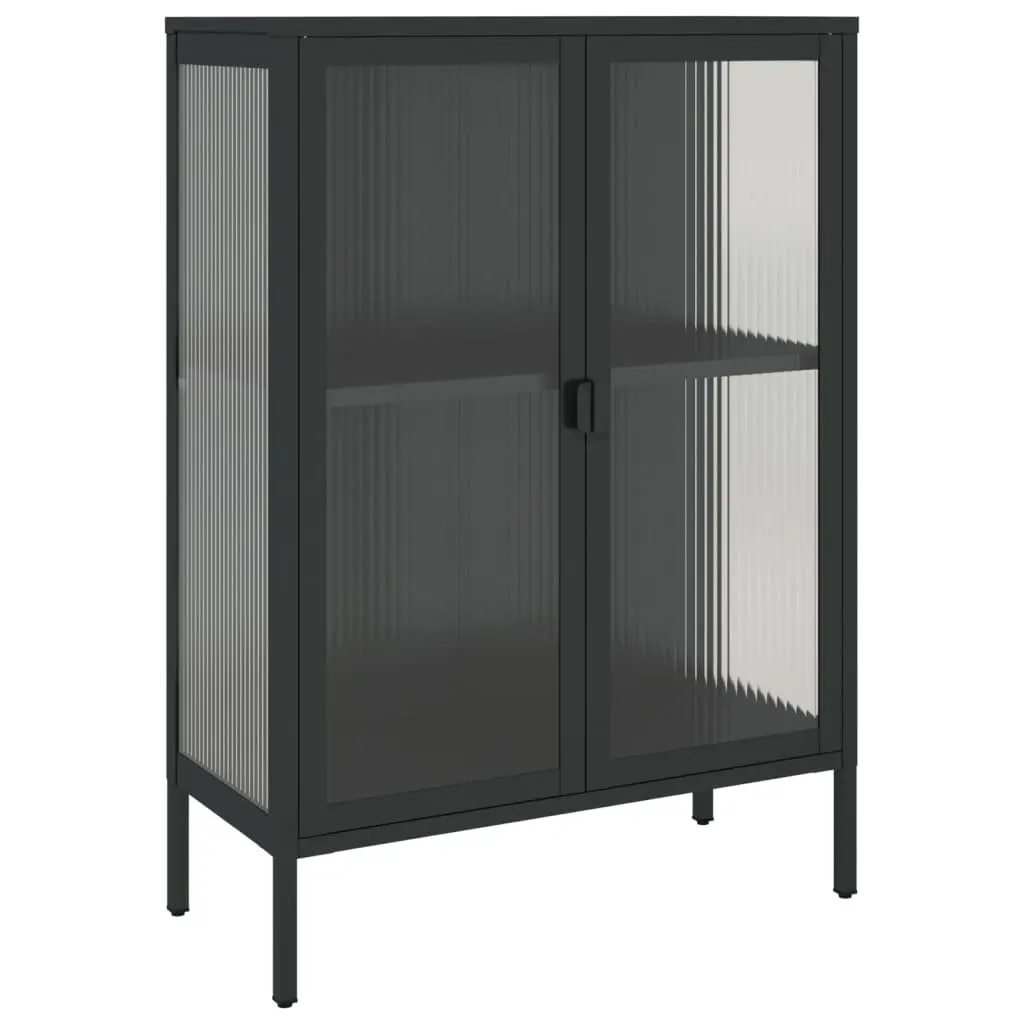 Sideboard Black Glass Steel Cabinet Storage Furniture 75x35x105cm Modern Design