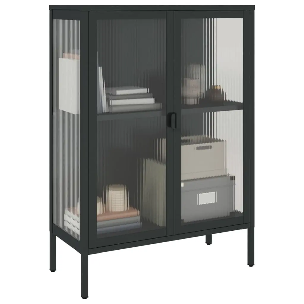 Sideboard Black Glass Steel Cabinet Storage Furniture 75x35x105cm Modern Design