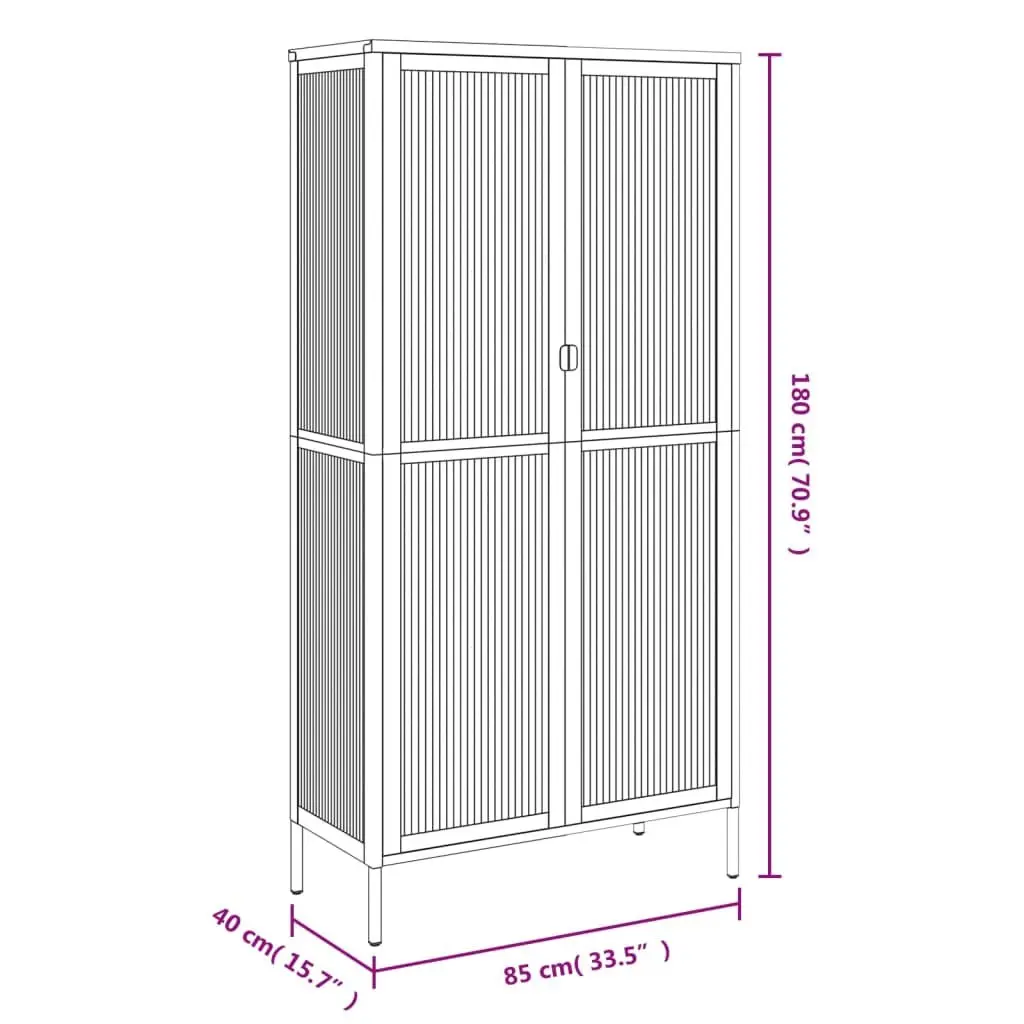 Highboard Storage Cabinet Black Fluted Glass Steel Frame Sideboard Cupboard