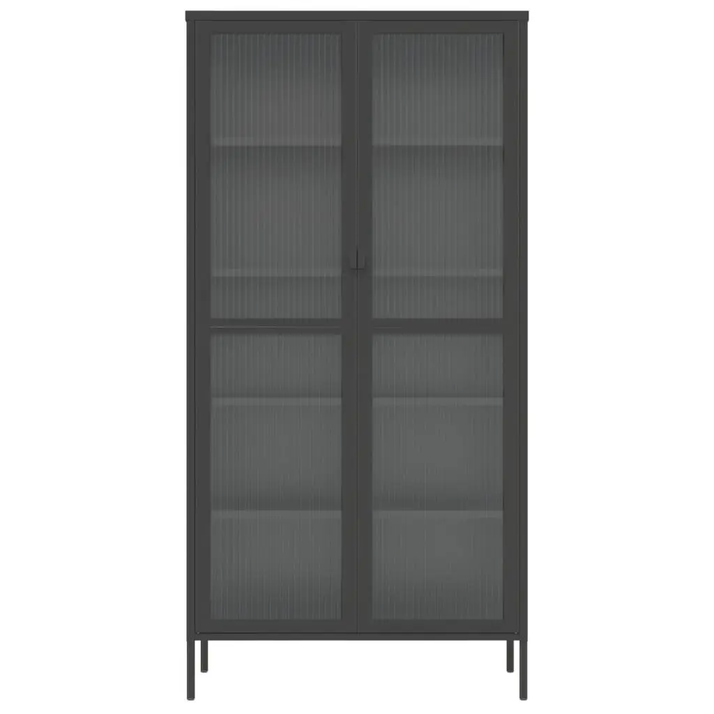 Highboard Storage Cabinet Black Fluted Glass Steel Frame Sideboard Cupboard