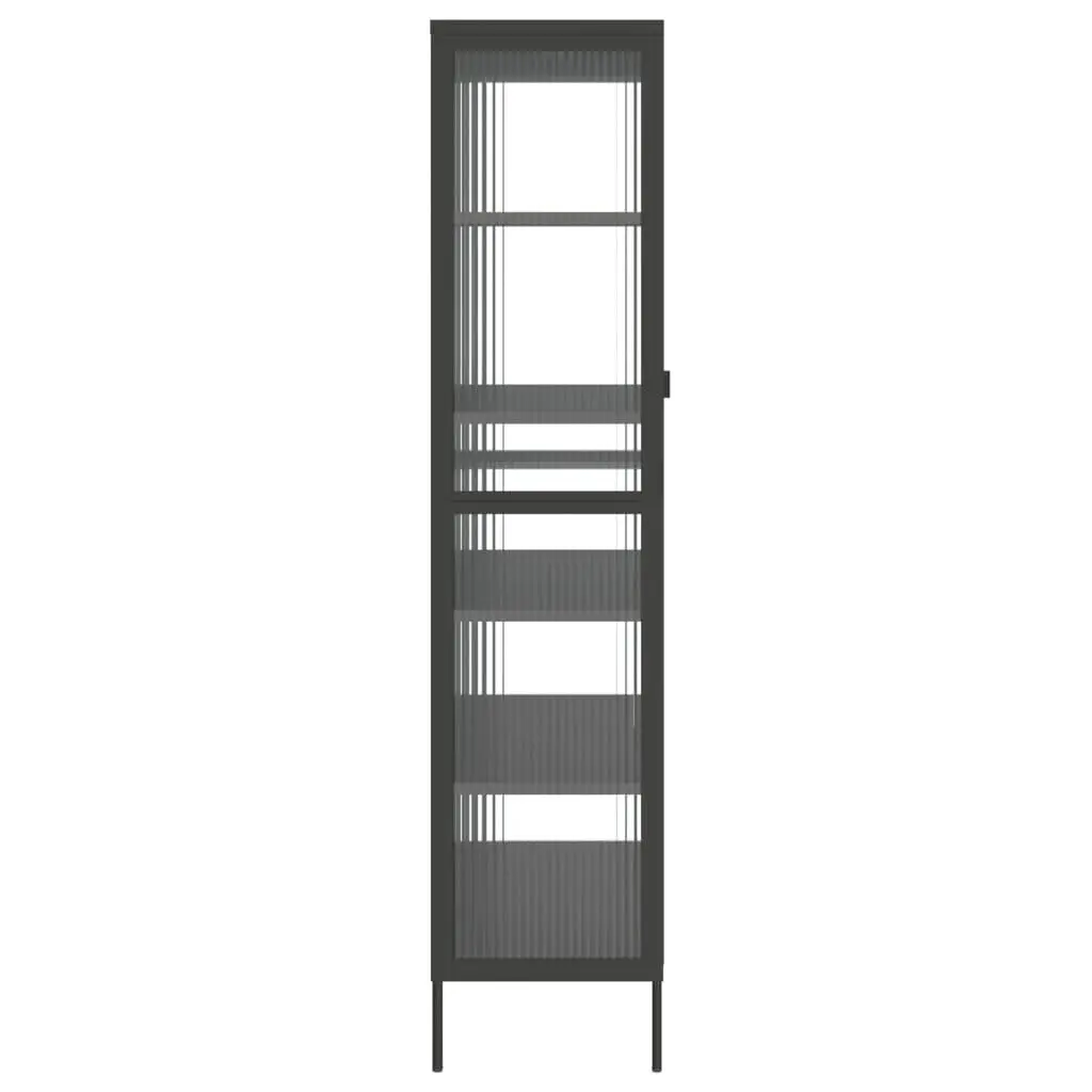 Highboard Storage Cabinet Black Fluted Glass Steel Frame Sideboard Cupboard