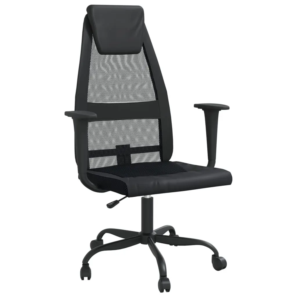 Office Chair Height Adjustable Black Mesh Fabric Faux Leather 360 Degree Swivel