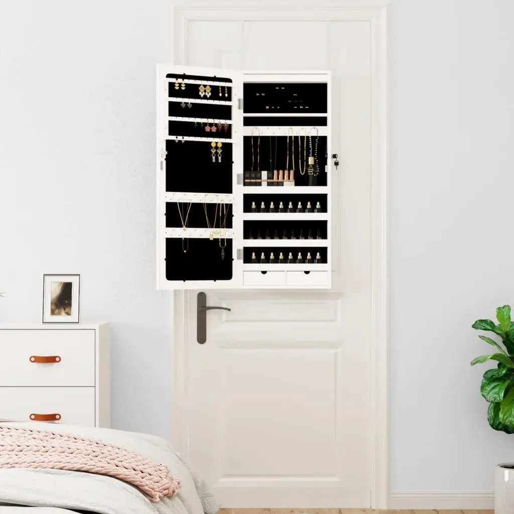 Wall Mounted Jewellery Mirror Cabinet with LED Lights White