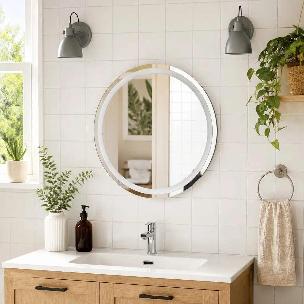LED Bathroom Mirror Round 60cm with Integrated Lights USB Powered