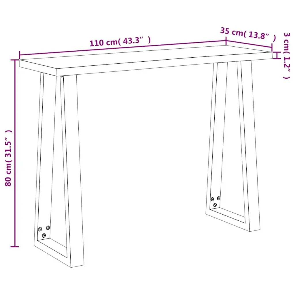 Console Table Live Edge Solid Wood Acacia 110cm W x 35cm D x 80cm H