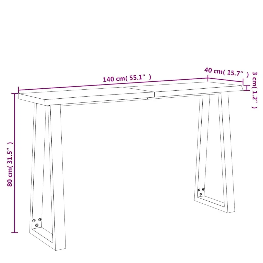 Console Table Acacia Wood Live Edge Brown 140cm x 40cm x 80cm U-Shaped Steel Legs