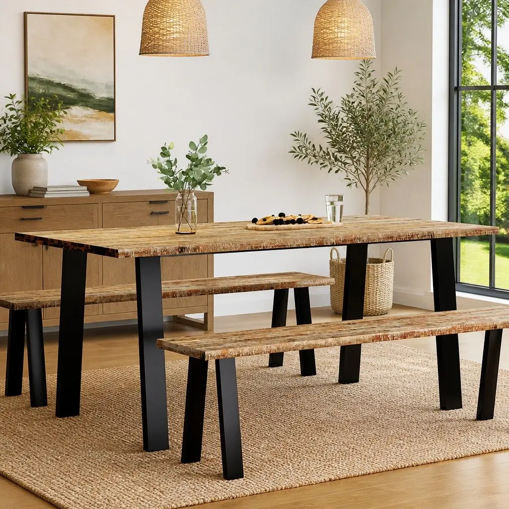 Dining Table Solid Acacia Wood 150x90x75cm Steel Legs Brown