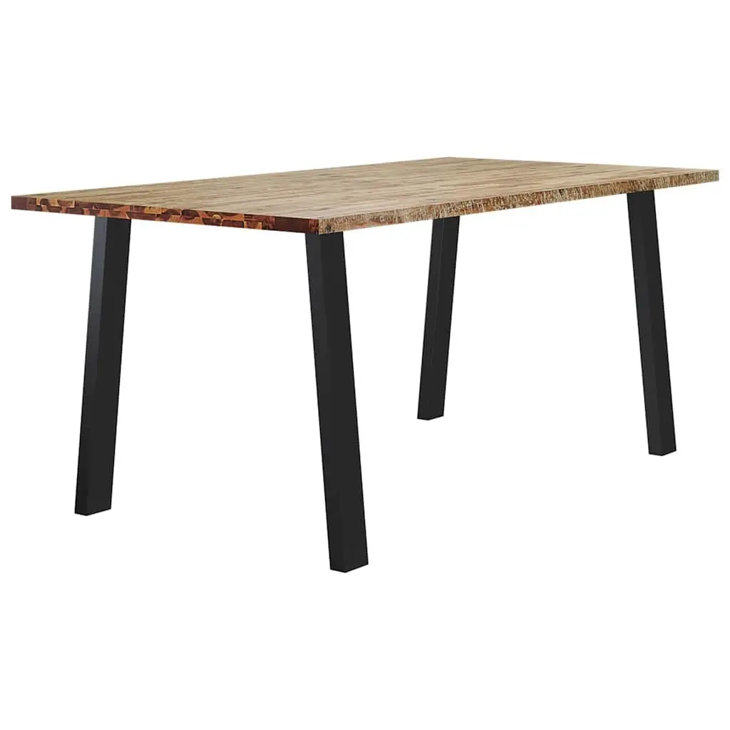Dining Table Solid Acacia Wood 150x90x75cm Steel Legs Brown