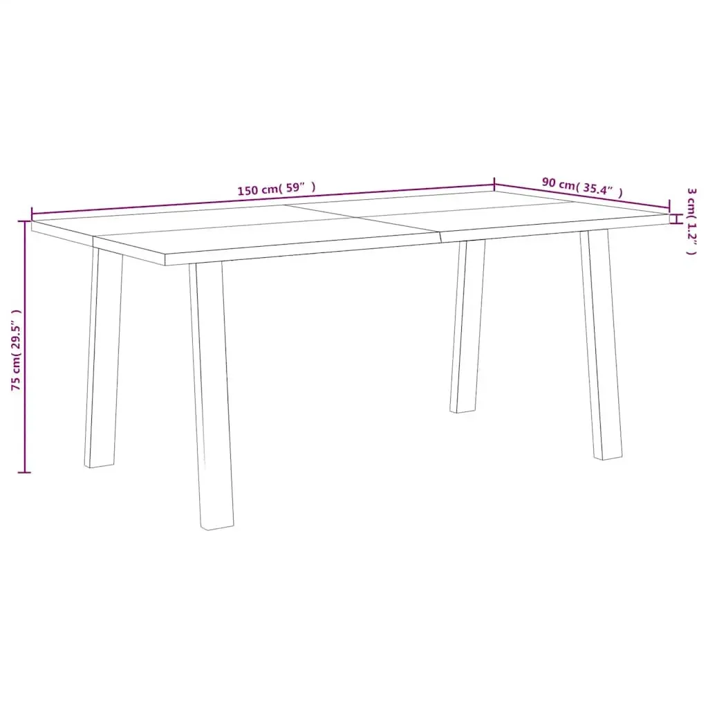 Dining Table Solid Acacia Wood 150x90x75cm Steel Legs Brown