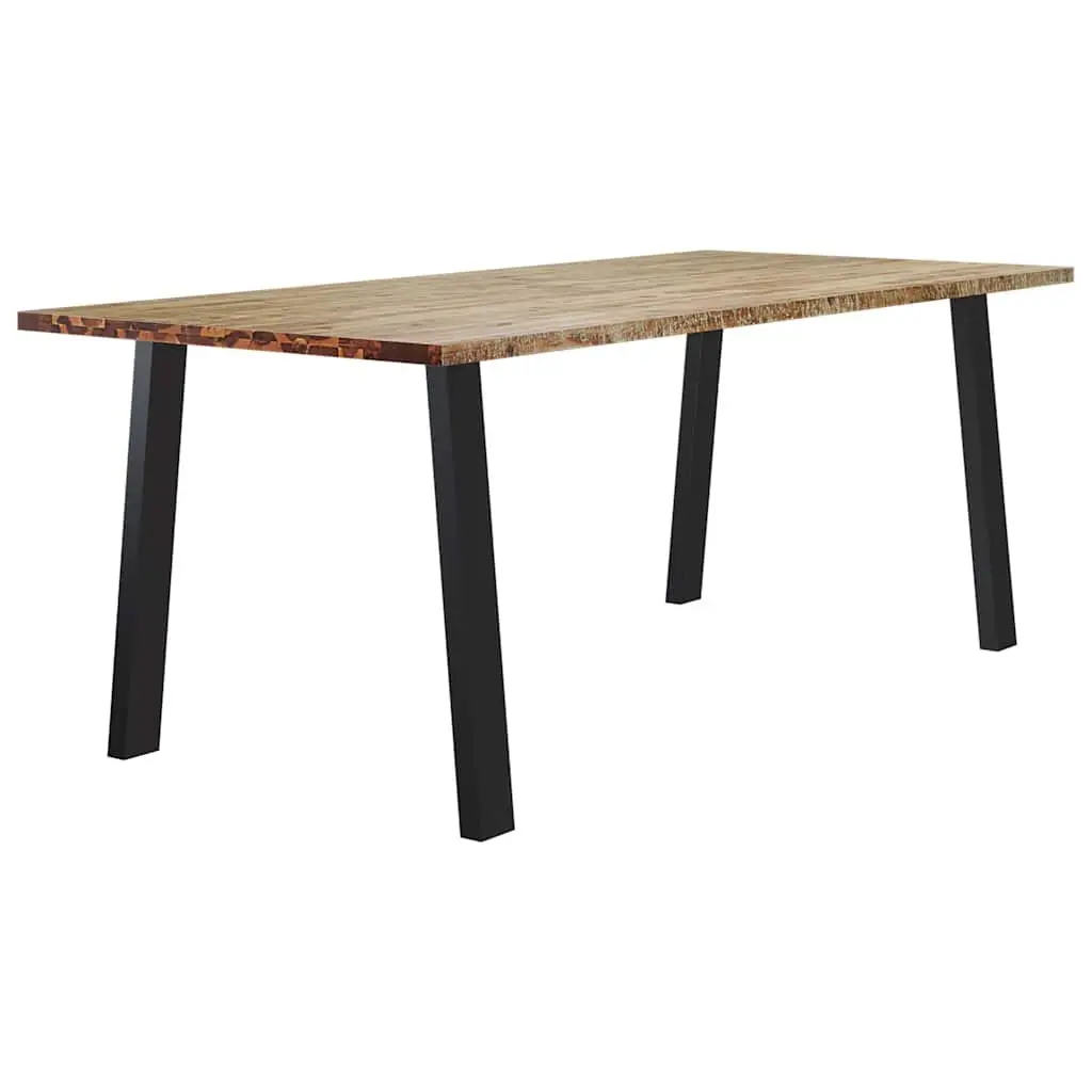 Dining Table Solid Acacia Wood 200x90x75 cm Industrial Steel Legs Brown