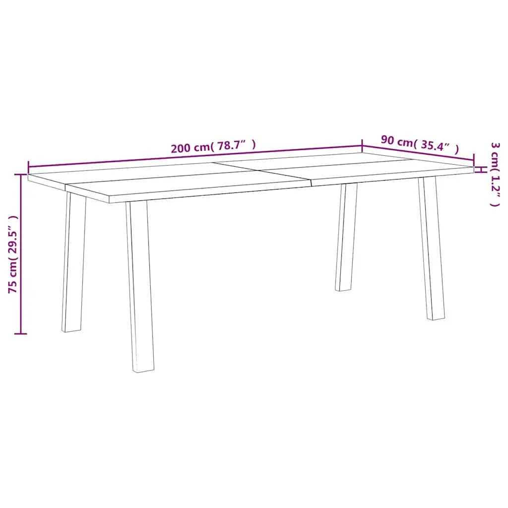 Dining Table Solid Acacia Wood 200x90x75 cm Industrial Steel Legs Brown
