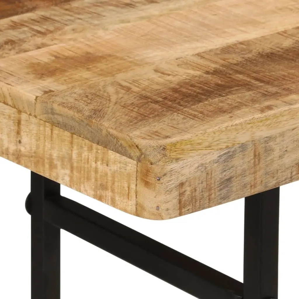 Console Table Industrial Style Solid Mango Wood 112x36x76 cm with Storage Shelf and Wheels