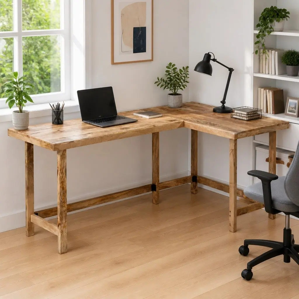 L-Shaped Wooden Desk with Ample Space