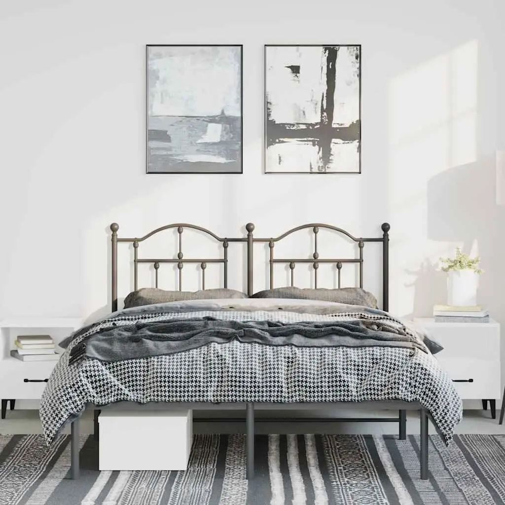 Metal Bed Frame Black Steel 150x200 cm with Headboard