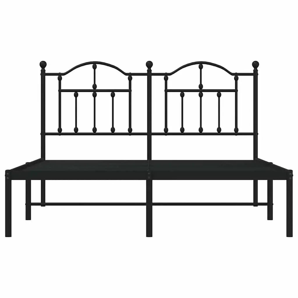 Metal Bed Frame Black Steel 150x200 cm with Headboard