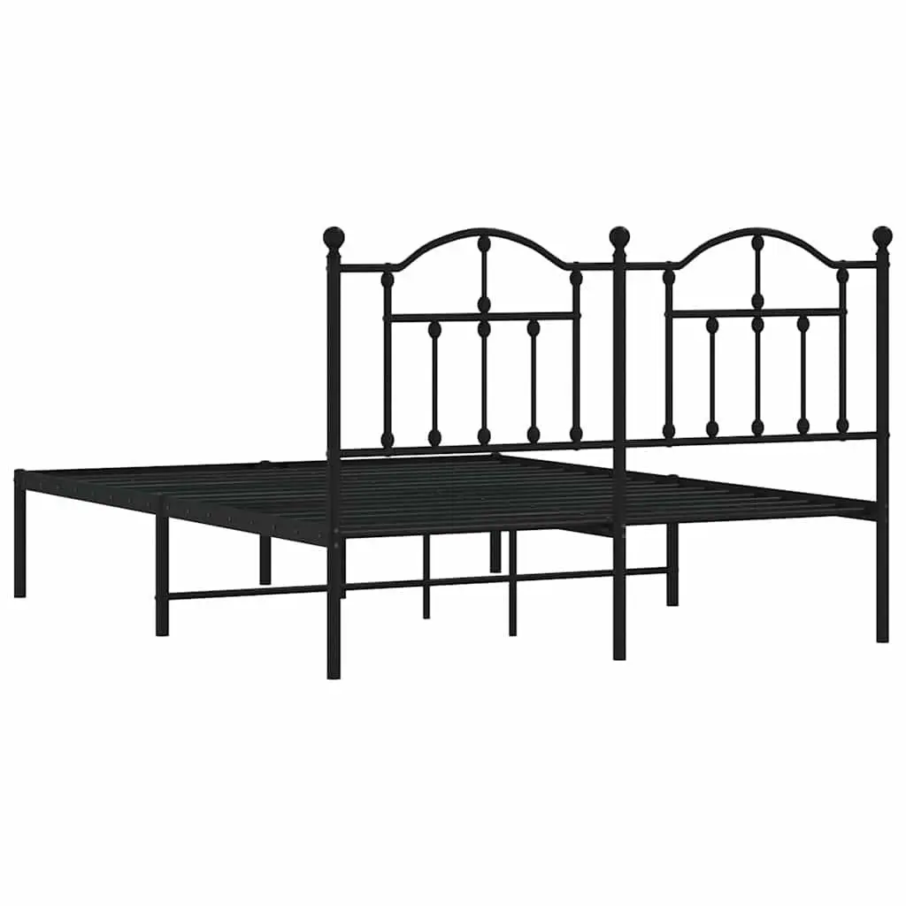 Metal Bed Frame Black Steel 150x200 cm with Headboard