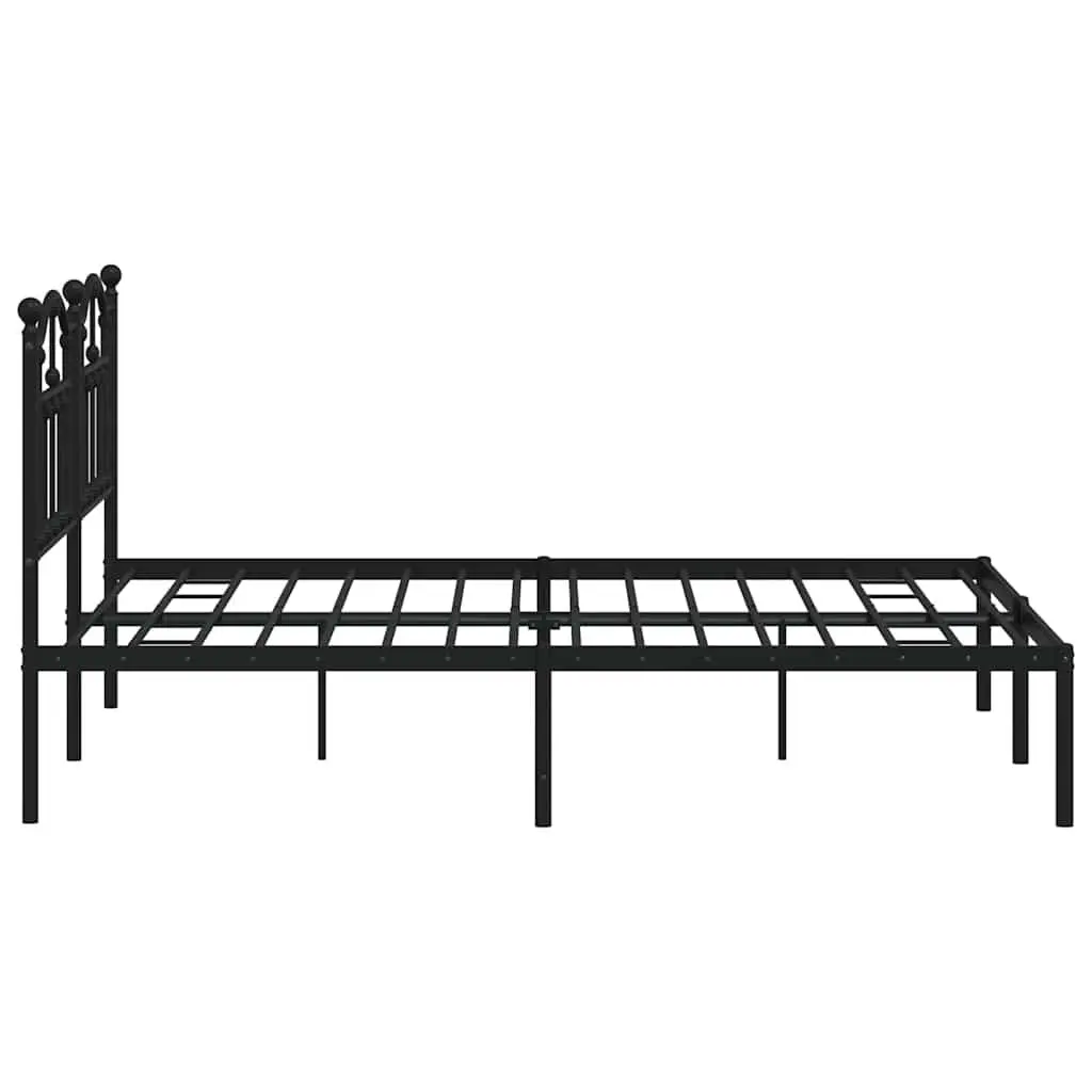 Metal Bed Frame Black Steel 150x200 cm with Headboard