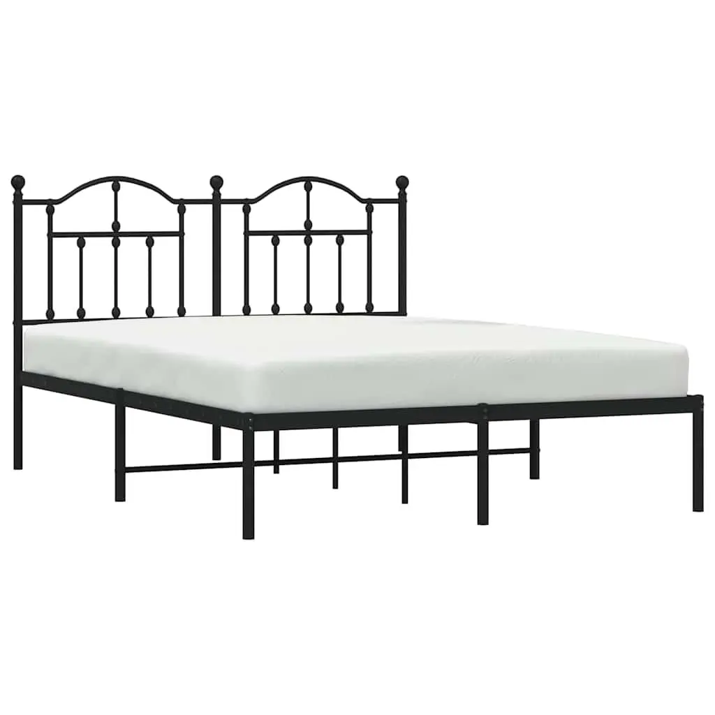 Metal Bed Frame Black Steel 150x200 cm with Headboard