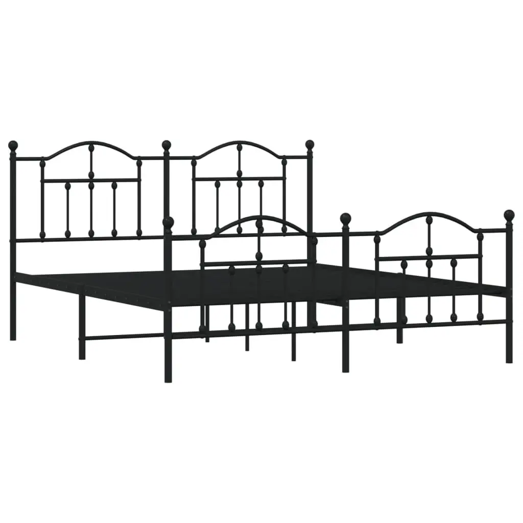 Metal Bed Frame King Size 183x203 cm with Footboard Headboard Black Steel