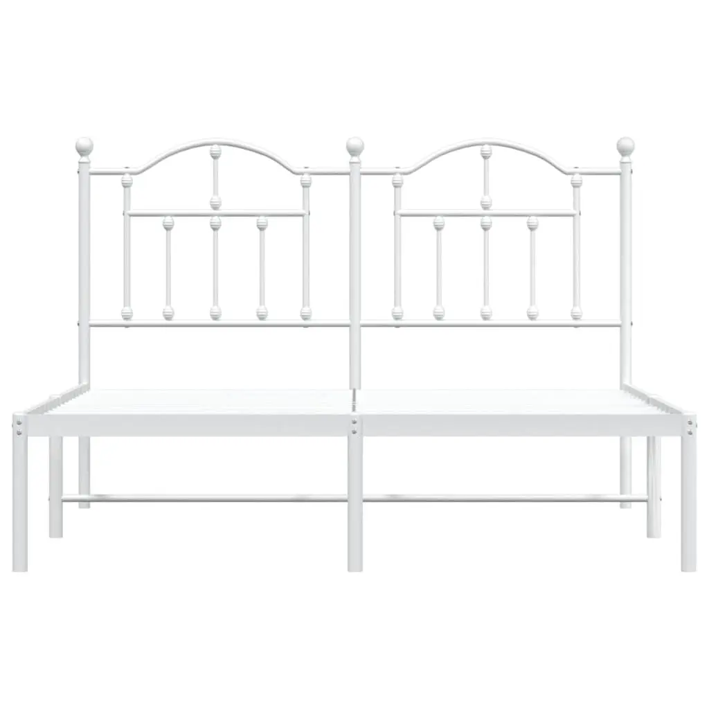 Metal Bed Frame White with Headboard 135x190 cm Slatted Base