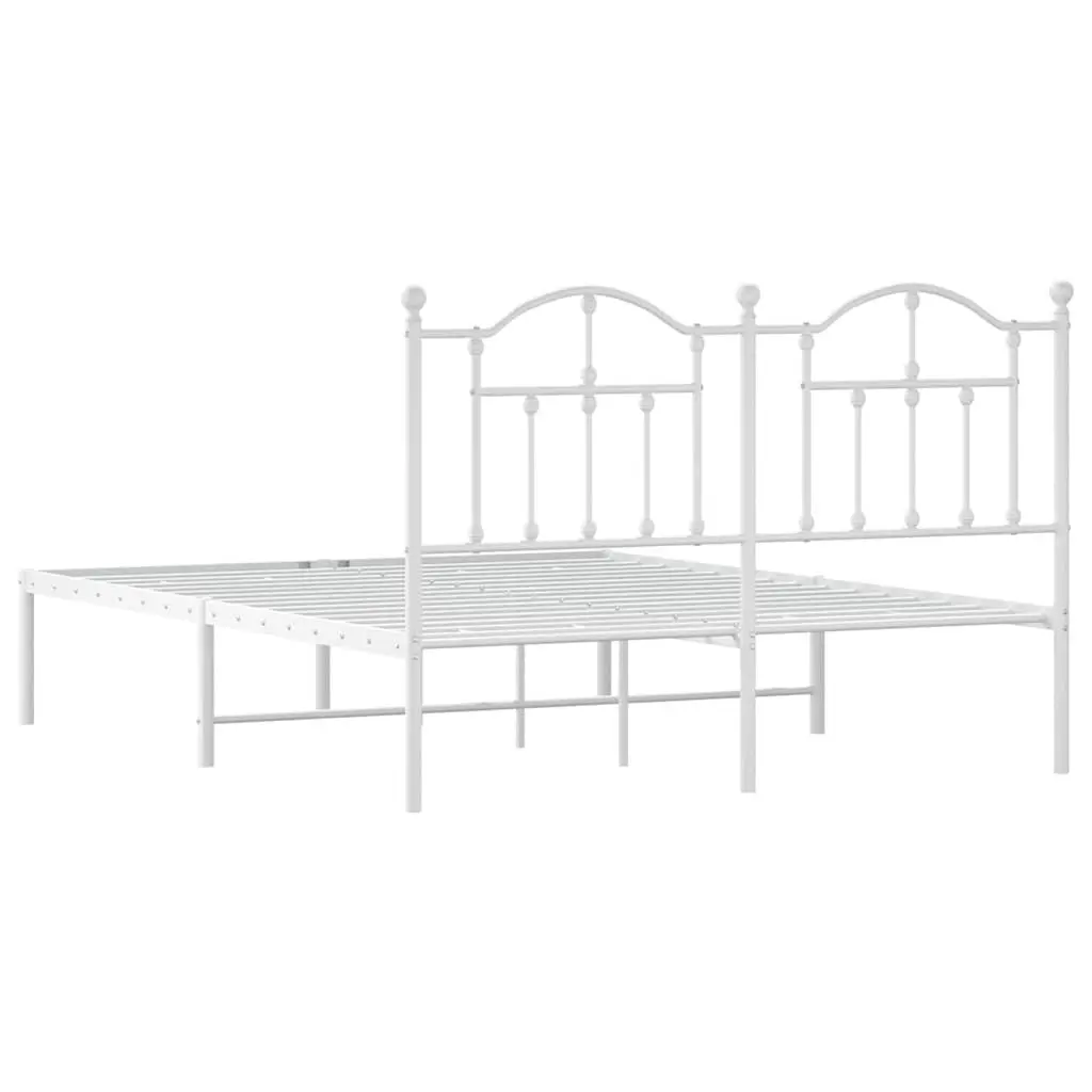 Metal Bed Frame White with Headboard 135x190 cm Slatted Base