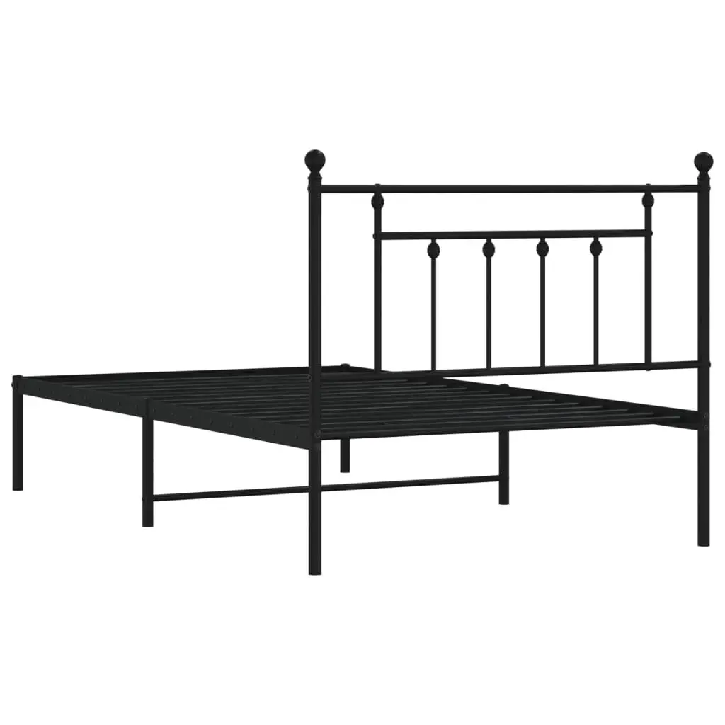 Metal Bed Frame King Single 107x203cm Black Headboard Steel Slats Support