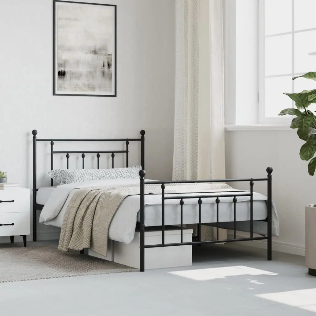 Metal Bed Frame Black 107x203cm Steel Construction
