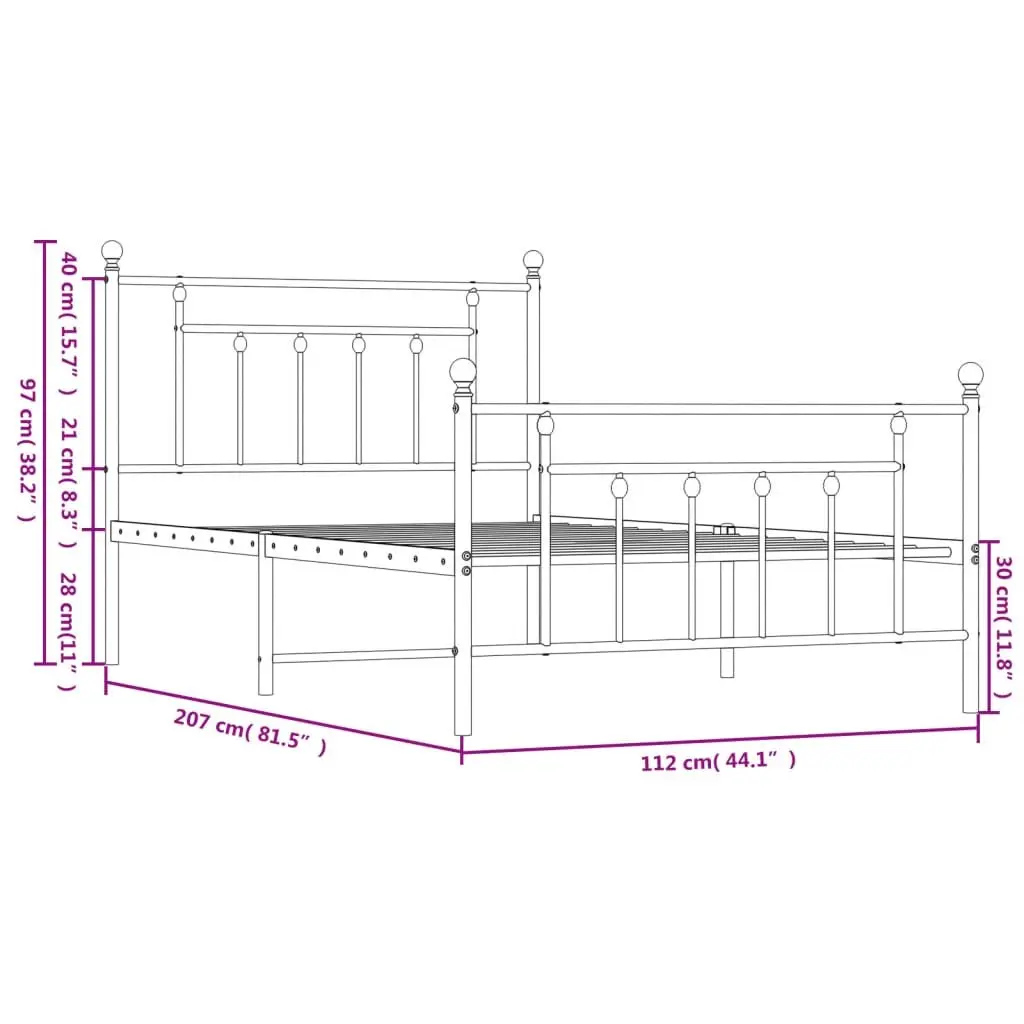 Metal Bed Frame Black 107x203cm Steel Construction