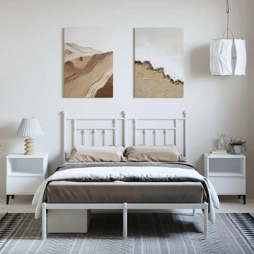 Metal Bed Frame with Headboard White 150x200 cm