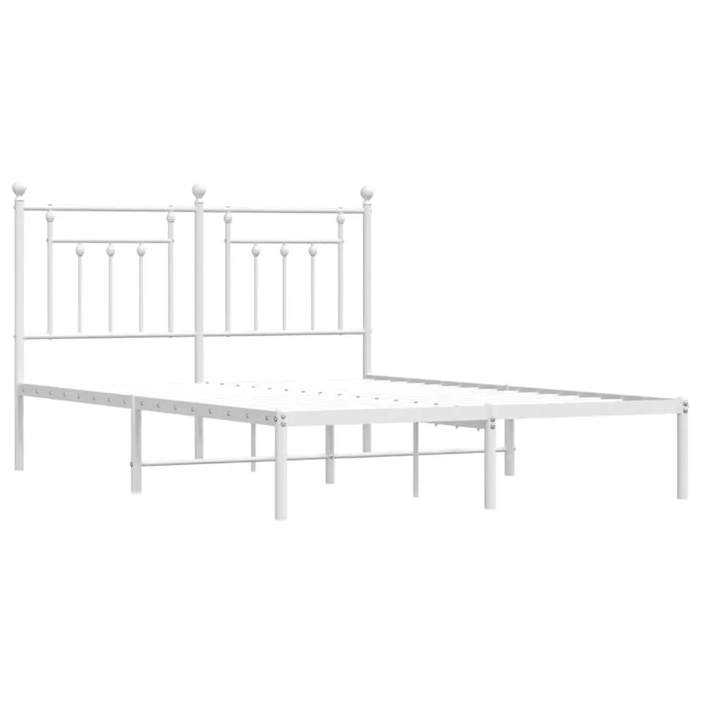 Metal Bed Frame with Headboard White 150x200 cm