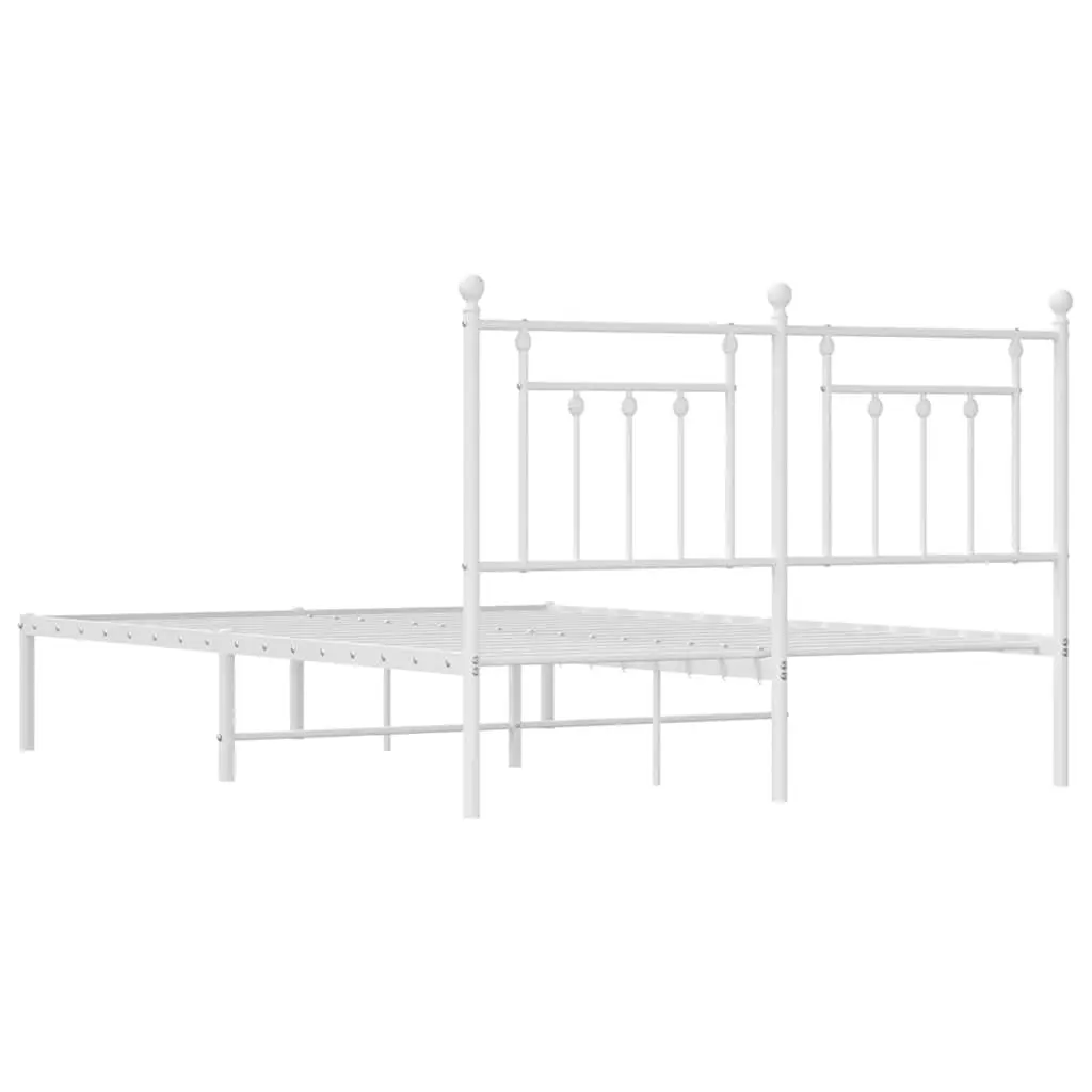 Metal Bed Frame with Headboard White 150x200 cm